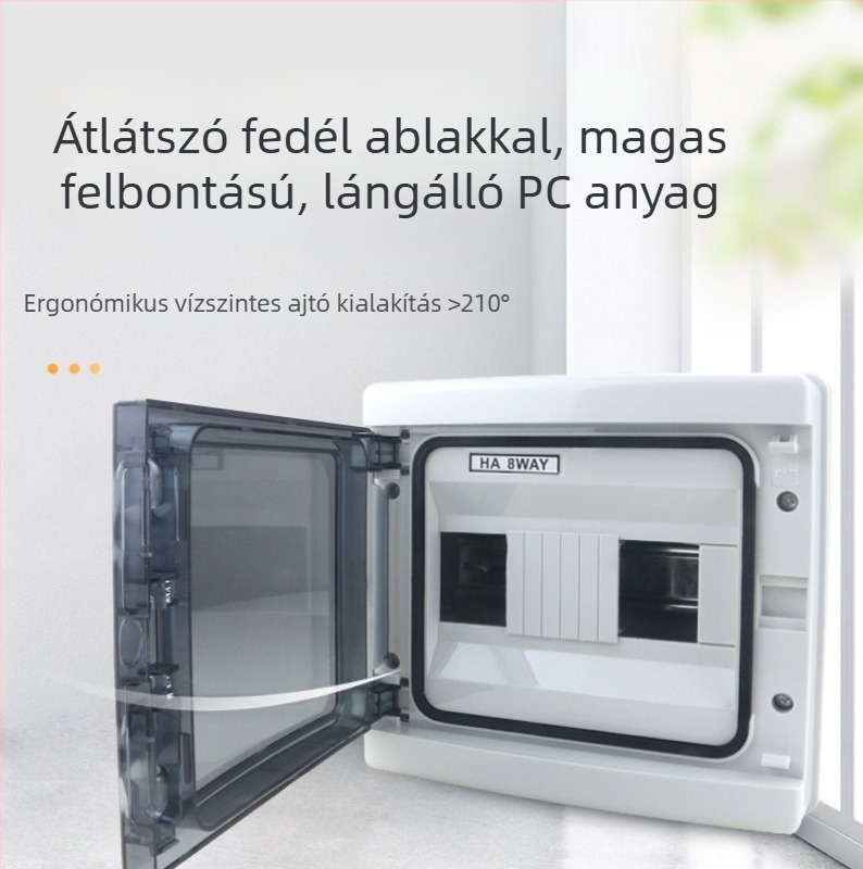 Kültéri vízálló osztó doboz HA sorozat, 4–24 áramkör, IP65, ABS ház, PC átlátszó fedél, névleges áram 63 A