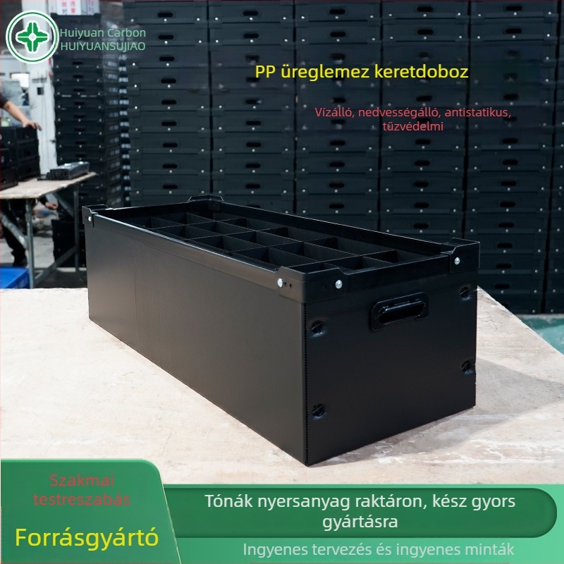 PP műanyag üreges paneles szállítódoboz elektronikai alkatrészhez, anti‑statisztikus, nagy szilárdságú, vízálló és kopásálló, belső és külső méretek testreszabhatók
