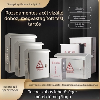 Rozsdamentes acél elosztó doboz kültéri használatra, falra szerelhető, vízálló kivitel gyenge és erős áramkörökhöz, fedél 201-es rozsdamentes acélból