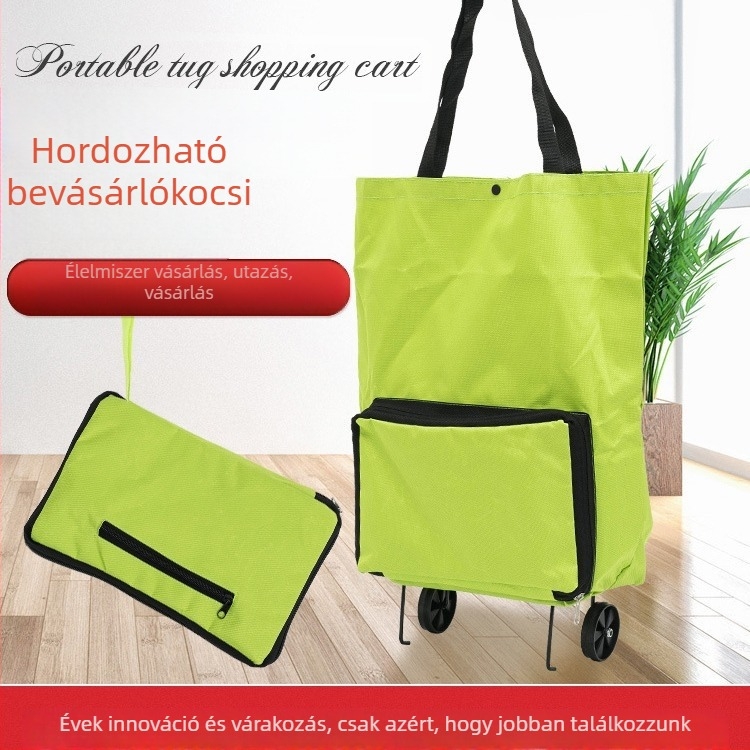 Kétkerekű bevásárlókocsi, összecsukható, hordozható, Oxford anyagból, maximális teherbírás 20 kg