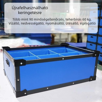 Kék antistatikus üreges panelből készült tárolóedény autóalkatrészek csomagolásához, nagy méretű, vastított, összecsukható