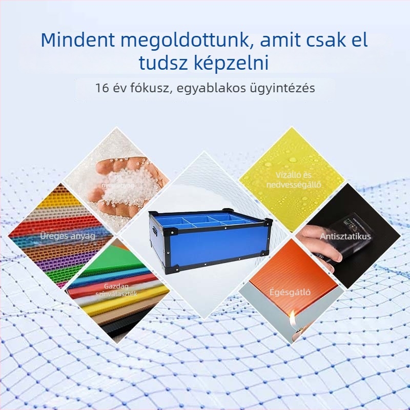 Kék antistatikus üreges panelből készült tárolóedény autóalkatrészek csomagolásához, nagy méretű, vastított, összecsukható