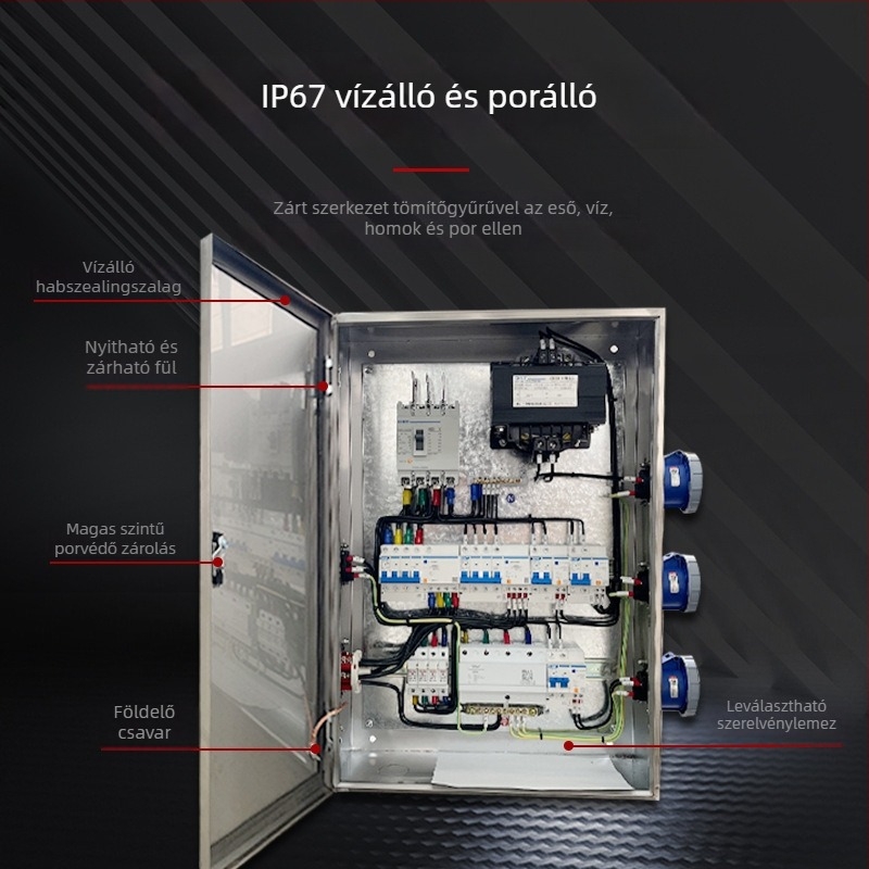 Rozsdamentes acél kültéri vízálló energiaelosztó doboz, falra vagy padlóra szerelhető, IP45, 100 A, Dz20015-sorozat