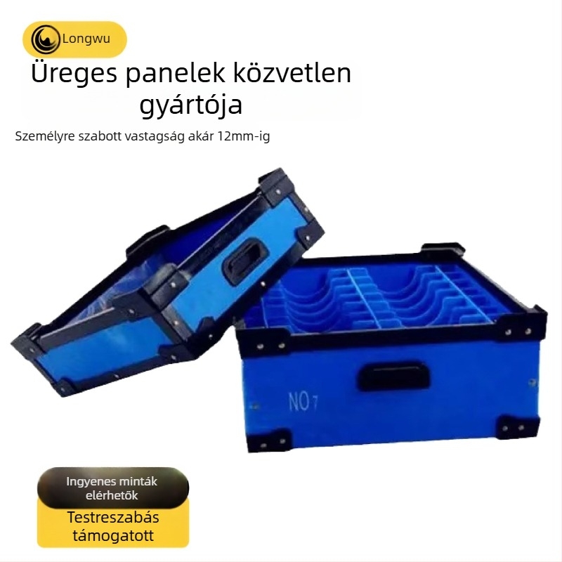 Kék PP műanyag üreges panelből készült tároló doboz teljes vázzal, vízálló és nedvességálló, autóalkatrészek rendezéséhez