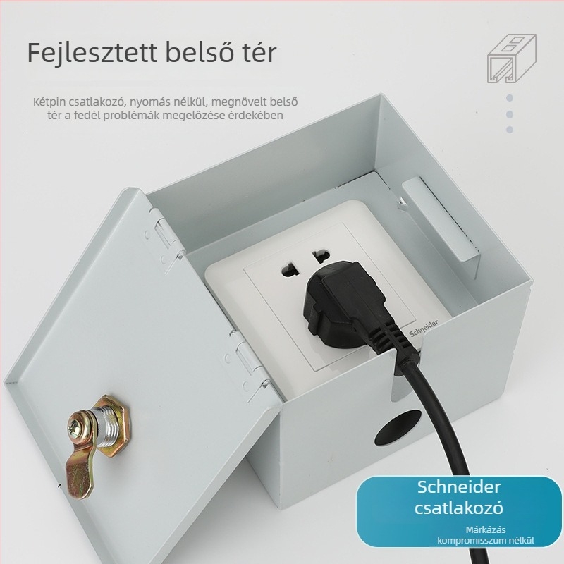 Kültéri elektromos autó töltődoboz vas burkolattal, IP45, felületre szerelhető, 10A, lopás elleni védelem
