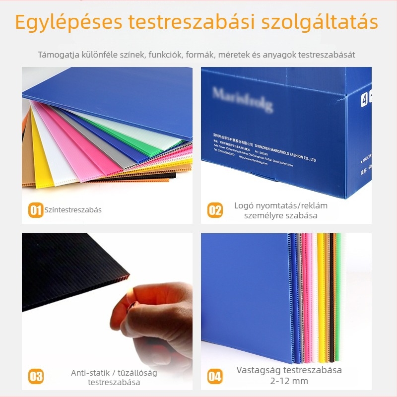 PP üreges lemez csomagoló dobozok, testreszabható belső méret, nagy szilárdság, korrózióálló és vízálló, falvastagság 2-8 mm