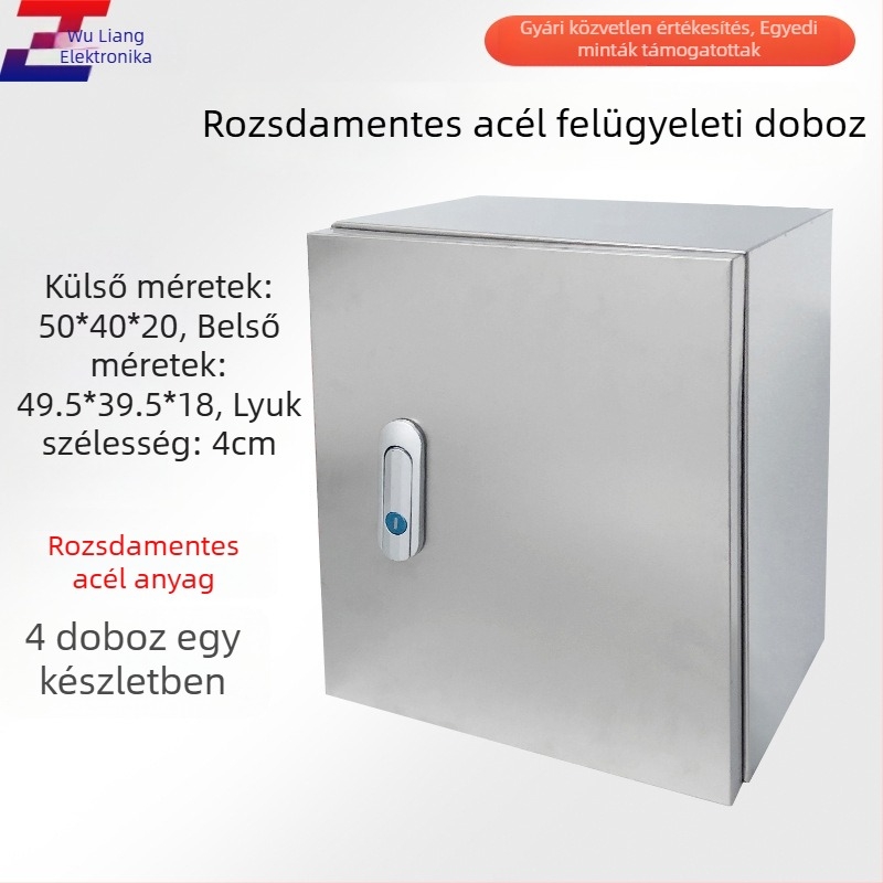 Beltéri rozsdamentes acél elosztó- és tápdoboz falra szerelve, esőálló, biztonsági kábelezés és megfigyelő berendezésekhez