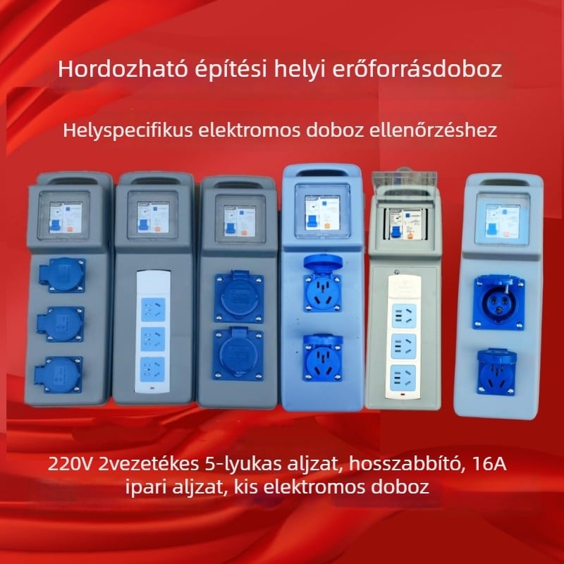 Építkezési munkahelyi mobil elosztó doboz, 2 áramkör, 32A, PVC ház, védelmi szint 2, 220V