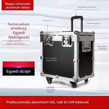 Alumínium ötvözetű repülőtáska eszközökhöz, görgős szállításhoz, vízálló, ütésálló, kamuflált felület