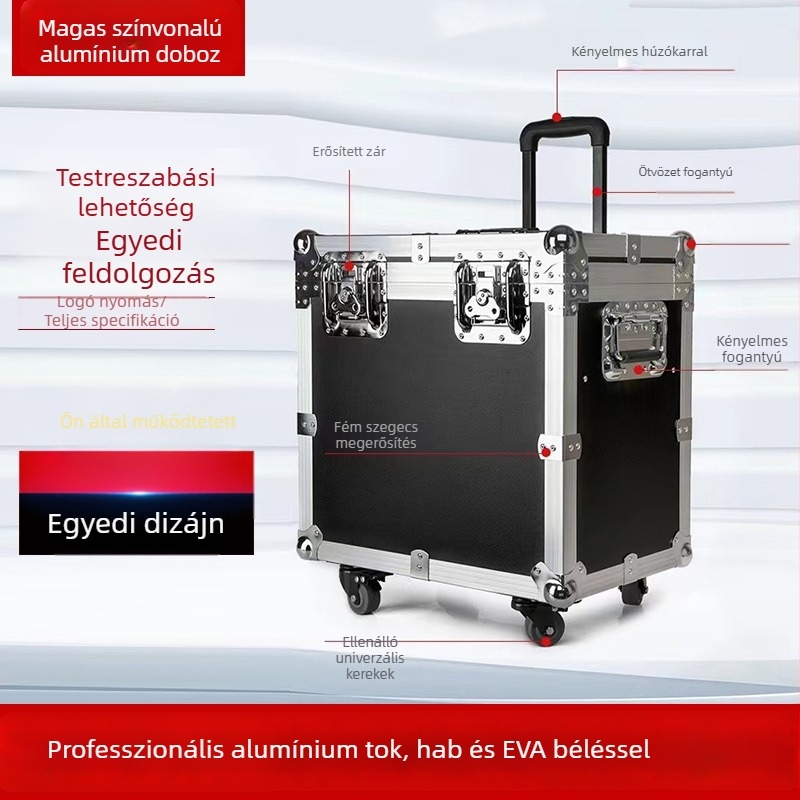 Alumínium ötvözetű repülőtáska eszközökhöz, görgős szállításhoz, vízálló, ütésálló, kamuflált felület