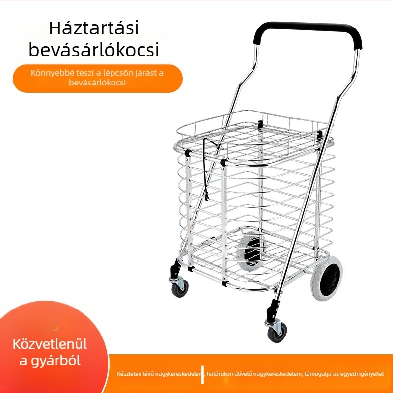 Négykerekű bevásárlókocsi összecsukható karral, hordozható, könnyű, alumíniumötvözet, teherbírás 20 kg