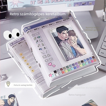 Fotó kártyaalbum – retro számítógépes felület, anime sztár dizájn, szétválasztható lapokkal