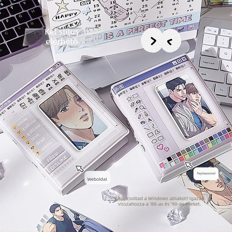 Fotó kártyaalbum – retro számítógépes felület, anime sztár dizájn, szétválasztható lapokkal
