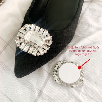 Eltávolítható négyszögletes rhinestone cipőorr-dísz fém csattal — Modell Mxl, Márka LXM, Valódi bőr, Eredeti dizájn; illeszkedik tornacipőkhöz, bőrs cipőkhöz, csizmákhoz, szandálokhoz; minden évszak