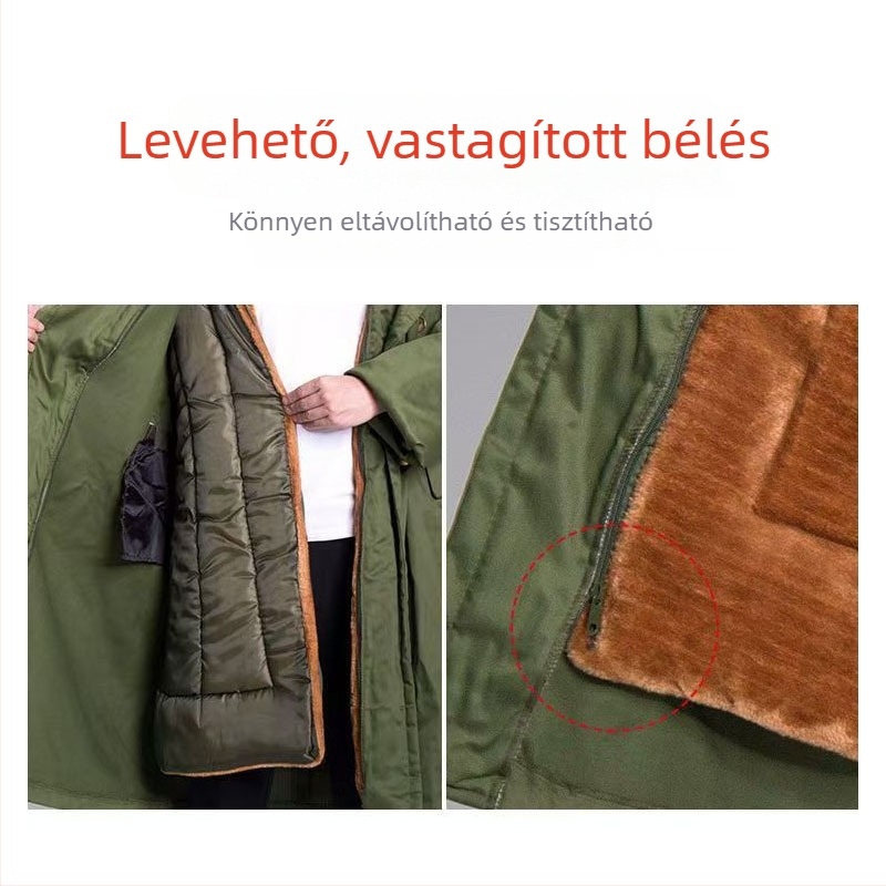 Férfi katonai télikabát vastag béléses, levehető és mosható, meleg pamutkabát hideg időkre és munkavédelmi viselet