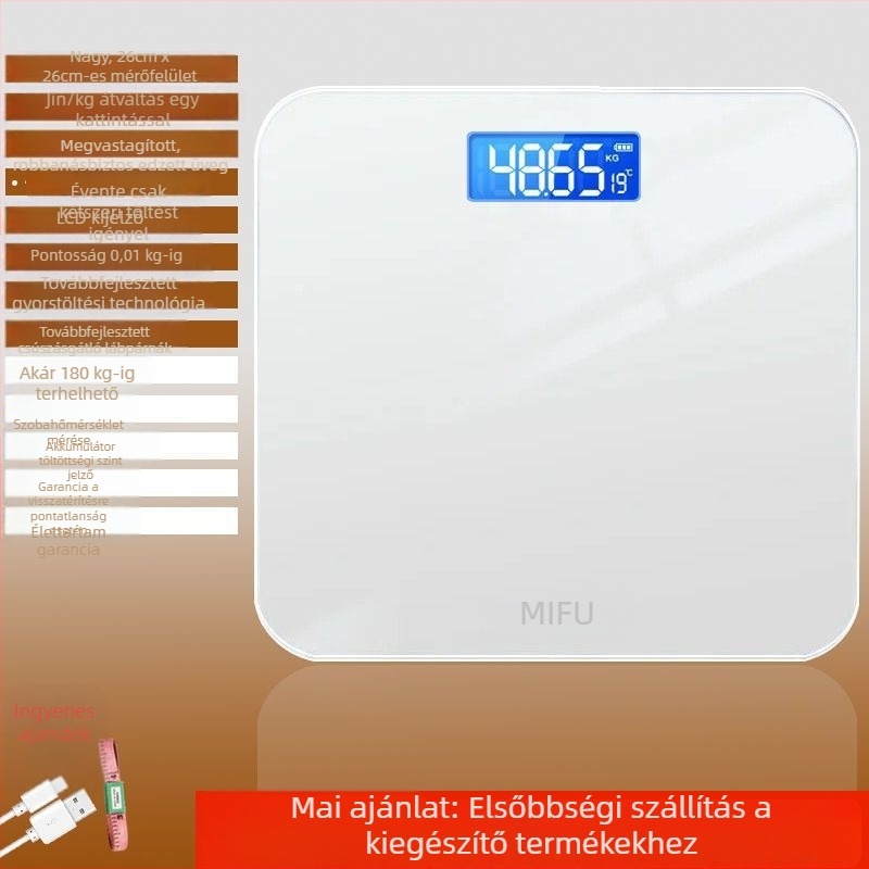 Intelligens üvegfelületű fürdőszobai digitális testsúlymérő felnőtteknek