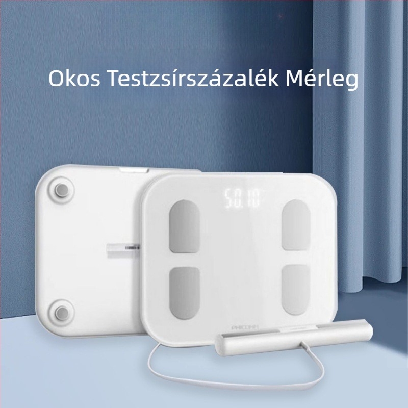 Testzsír mérleg Q7 – okos, újratölthető, iOS-kompatibilis, edzett üveg, érintéses működés