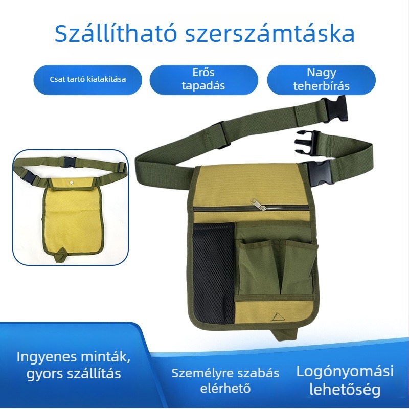 Hordozható szerszámöv, megerősített kopásálló kivitel, kerti szerszámkészlet, több zsebbel