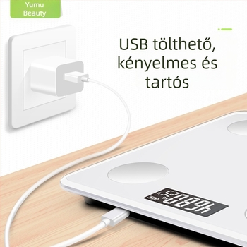 Otthoni használatra szánt testzsírmérő, pontos elektronikus mérleg USB töltéssel, testsúly és testzsír mérés