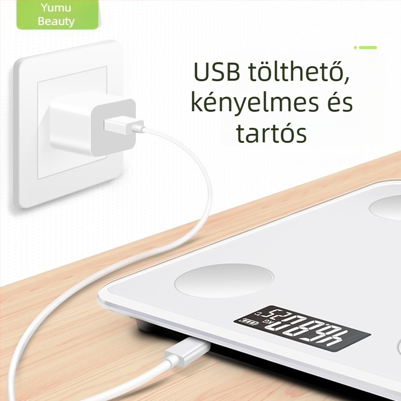 Otthoni használatra szánt testzsírmérő, pontos elektronikus mérleg USB töltéssel, testsúly és testzsír mérés