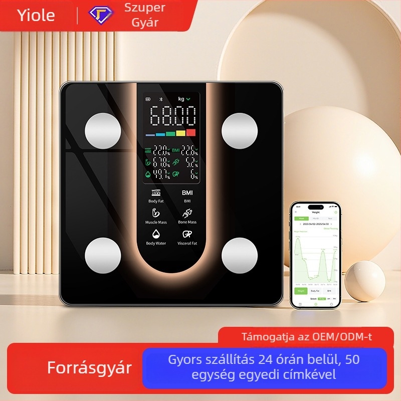 Cs20f okos testzsírmérleg mobiltelefon-kapcsolattal, testzsír- és vízteszt, 5 hüvelykes LED-kijelző, súlytartomány 0,2–180 kg