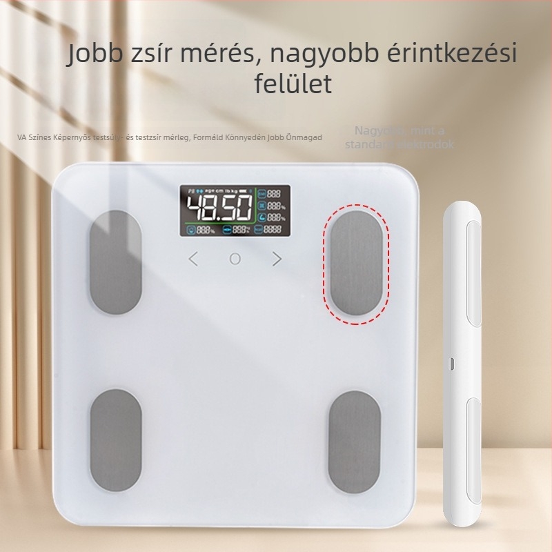 Nyolc elektródás testzsír mérleg, VA kijelzővel, Bluetooth, testzsír- és vízanalízis, 180 kg kapacitás