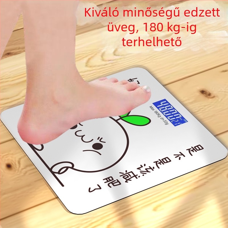 SN-86 Akkumulátoros digitális testsúlymérleg hőmérséklet-méréssel — négyzet alakú edzett üveglap, letisztult dizájn