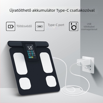 Nyolc elektródás testzsírmérő, app-támogatással, mérés zsírt és nedvességet, 5–180 kg kapacitás, 0,1 kg lépés, edzett üveg platform