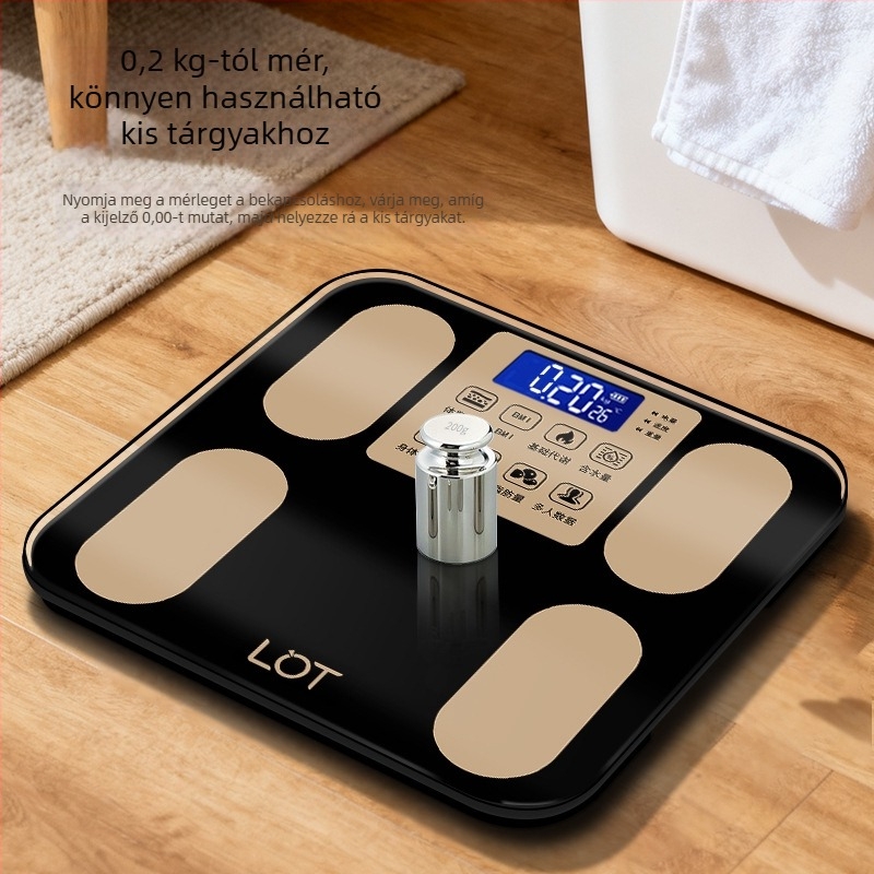 Lot testzsír mérleg USB tápegyséssel, súlymérés, testzsír, kalória mérés, kapacitás 180 kg