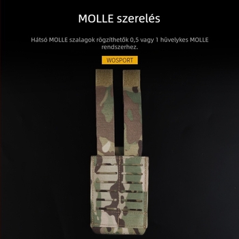 Wosport ARC V2 Kamuflált Nylon Taktikai Táska AR/M4 Kiegészítő Rekeszével, MOLLE Rögzítés és Alsó Lefolyónyílás