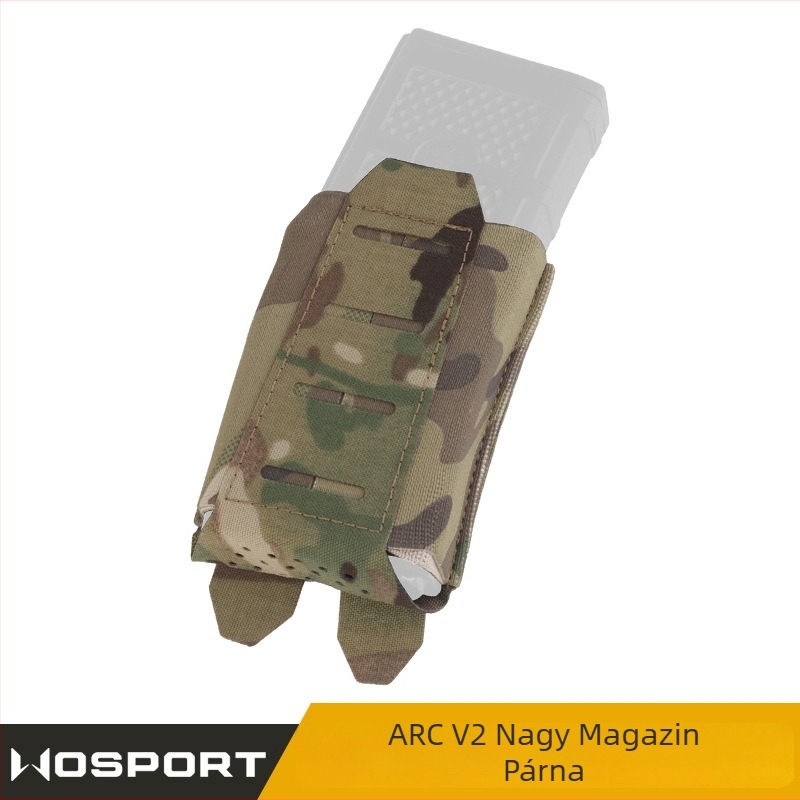 Wosport ARC V2 Kamuflált Nylon Taktikai Táska AR/M4 Kiegészítő Rekeszével, MOLLE Rögzítés és Alsó Lefolyónyílás