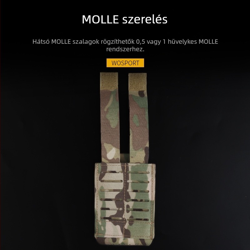 Wosport ARC V2 Kamuflált Nylon Taktikai Táska AR/M4 Kiegészítő Rekeszével, MOLLE Rögzítés és Alsó Lefolyónyílás