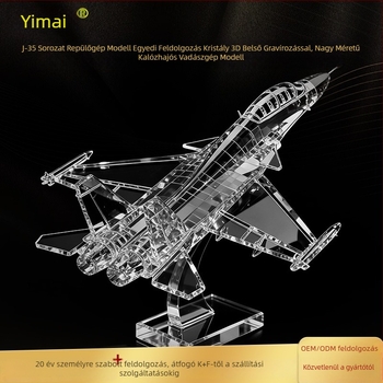J-35-ös hordozó-repülőgép-modell kristályos 3D belső gravírozással, nagy méretű kiállítási darab