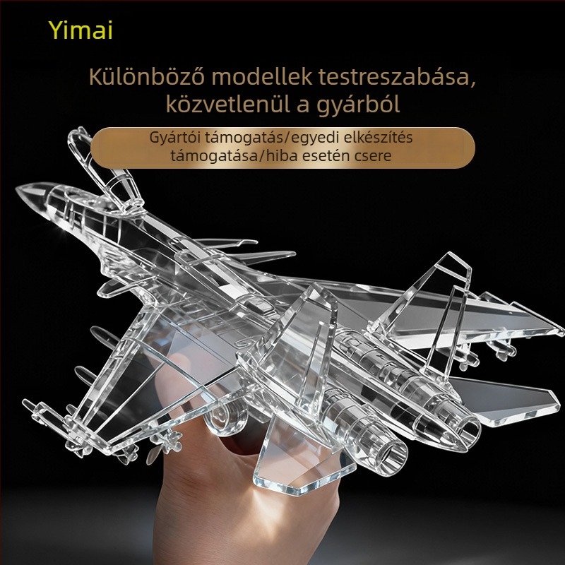 J-35-ös hordozó-repülőgép-modell kristályos 3D belső gravírozással, nagy méretű kiállítási darab