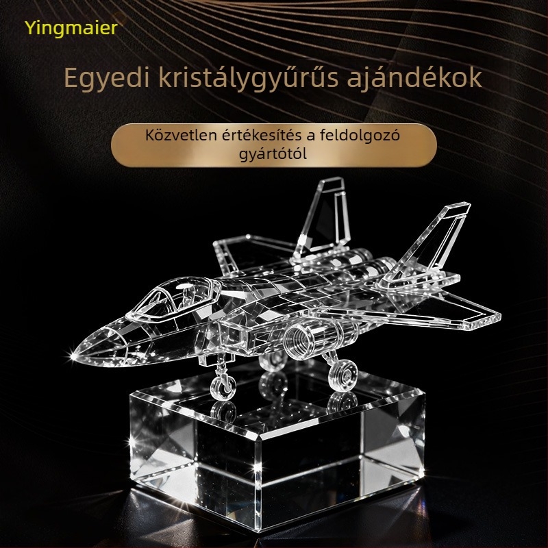J-35-ös hordozó-repülőgép-modell kristályos 3D belső gravírozással, nagy méretű kiállítási darab