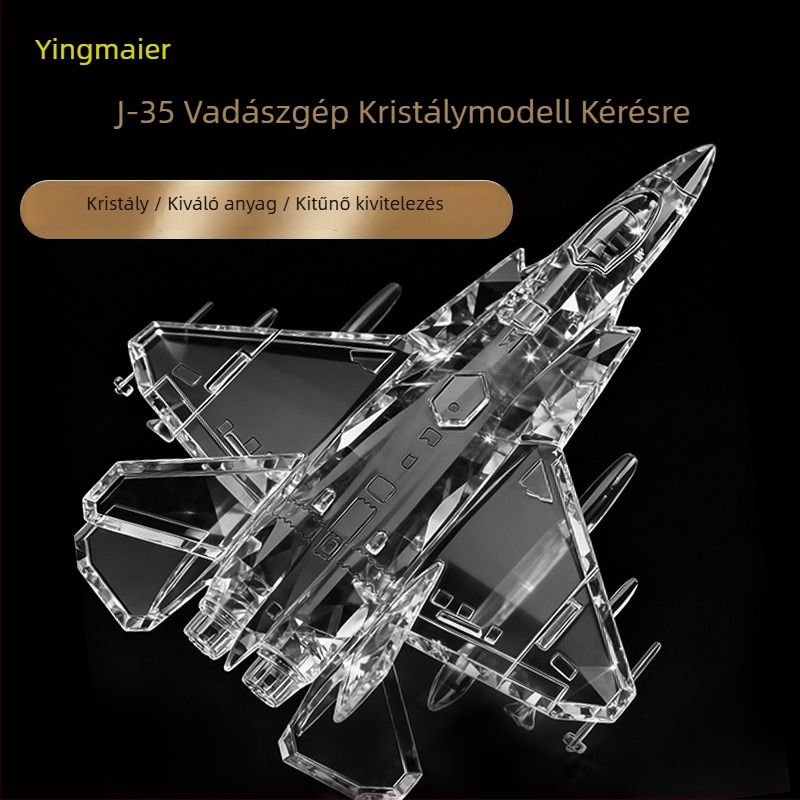 J-35-ös hordozó-repülőgép-modell kristályos 3D belső gravírozással, nagy méretű kiállítási darab