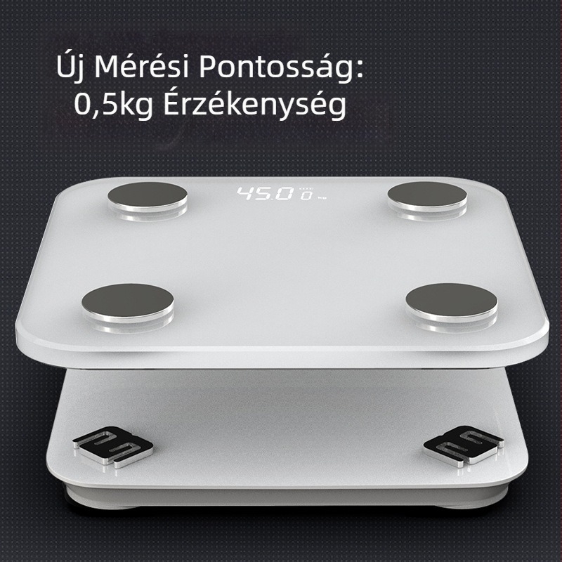 Bluetoothos testzsírmérő mérleg, 180 kg teherbírás, méri a testsúlyt, testzsírt, kalóriákat és nedvességet, USB töltés