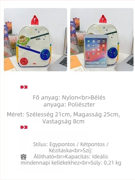 Nylon iskolai hátizsák Cartoon Planet anime mintával, kapacitás 20 L alatt, görbült vállpánttal