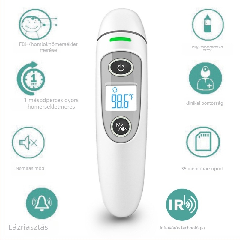 Otthoni használatra szánt infravörös fülhőmérő, pontos digitális hőmérő felnőtteknek és gyerekeknek, fül- és homlok üzemmódok, LCD kijelző, Bluetooth