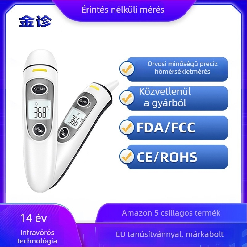 Otthoni használatra szánt infravörös fülhőmérő, pontos digitális hőmérő felnőtteknek és gyerekeknek, fül- és homlok üzemmódok, LCD kijelző, Bluetooth