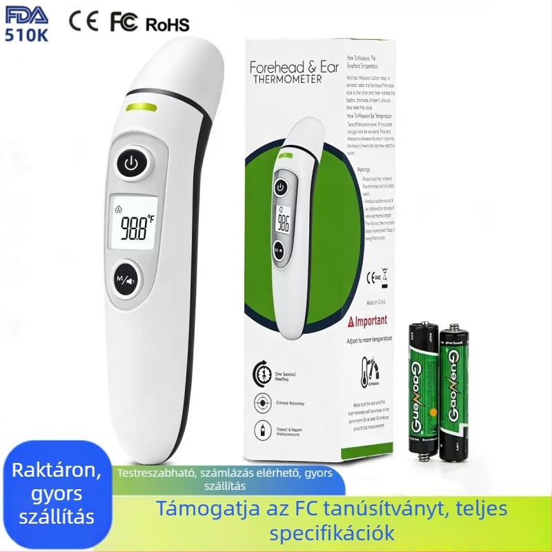 Kétüzemmódos infravörös lázmérő homlok és fül számára, Bluetooth-kapcsolat, LCD-kijelző, 1 másodperces mérés, lázriasztás és mérési előzmények