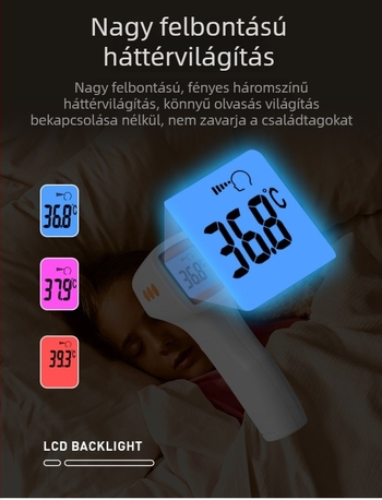 HA-650 Infravörös homlokhőmérő, nagy pontosságú, érintés nélküli, egygombos mérés, test- és tárgyhőmérséklet mérése, háromszínű háttérvilágítás