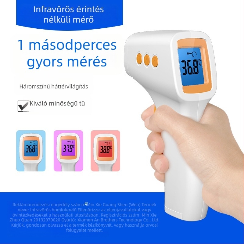 HA-650 Infravörös homlokhőmérő, nagy pontosságú, érintés nélküli, egygombos mérés, test- és tárgyhőmérséklet mérése, háromszínű háttérvilágítás