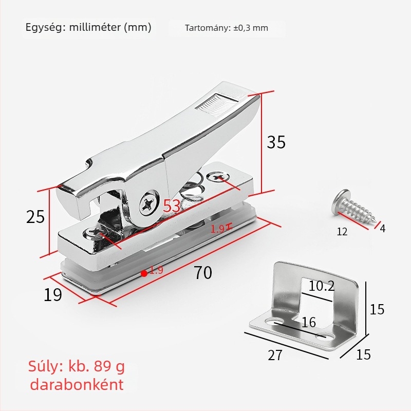 Monledge Kampózár – Frameless Glass Snap Lock, cink ötvözet, csúszó ablakokhoz, modern dizájn