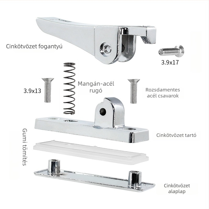 Monledge Kampózár – Frameless Glass Snap Lock, cink ötvözet, csúszó ablakokhoz, modern dizájn