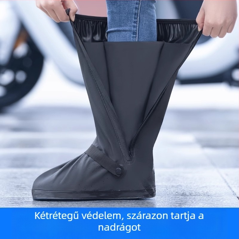 Kerékpáros esővédő cipővédő, magas szárú, vastagított vízálló, kültéri használatra, csúszásmentes, kopásálló, szennyeződés elleni, uniszex