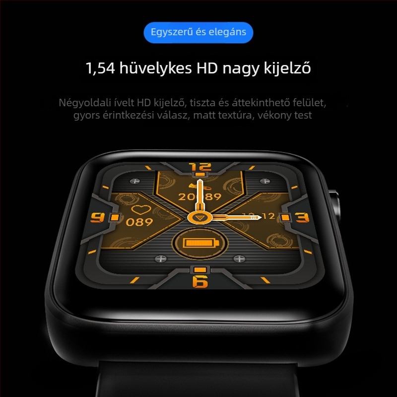 T68 okosóra szilikon óraszíjjal, négyszögletes számlap, lépésszámláló, 250mAh akkumulátor, iOS-kompatibilis