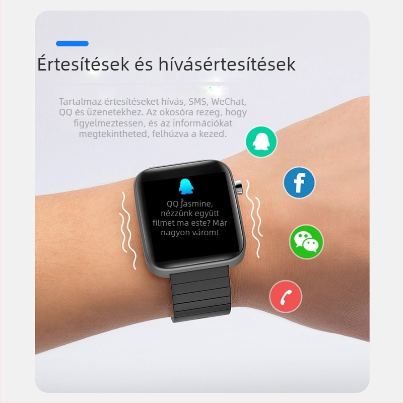 T68 okosóra szilikon óraszíjjal, négyszögletes számlap, lépésszámláló, 250mAh akkumulátor, iOS-kompatibilis