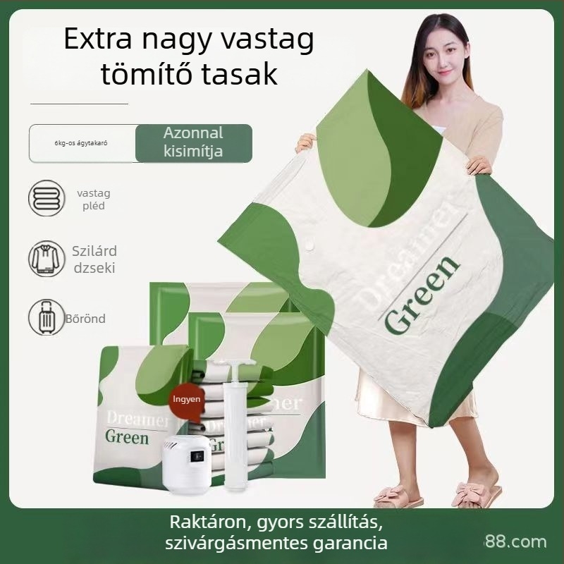 Vákuumos tároló zsák paplanokhoz, ruhákhoz és poggyászhoz – szívó típus, légmentesen záródó, PET/PE anyag, Modell Dream 01, pumpa nélkül