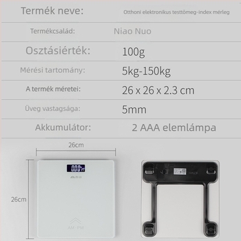 Testtömeg-mérleg – otthoni precíz elektronikus mérleg, intelligens egészségmérleg kollégiumi használatra, teherbírás 150 kg, lépésköz 0,2 kg